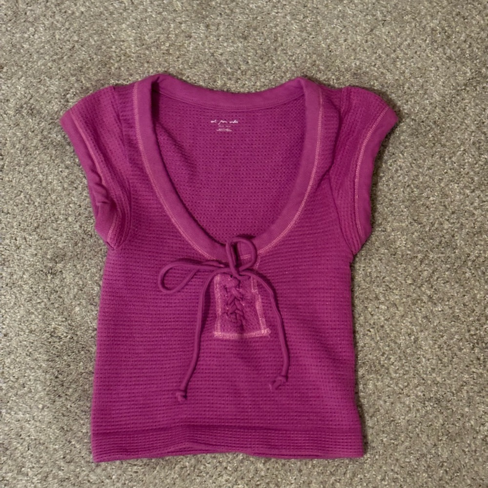 Urban Outfitters magenta knit top with lace up detail